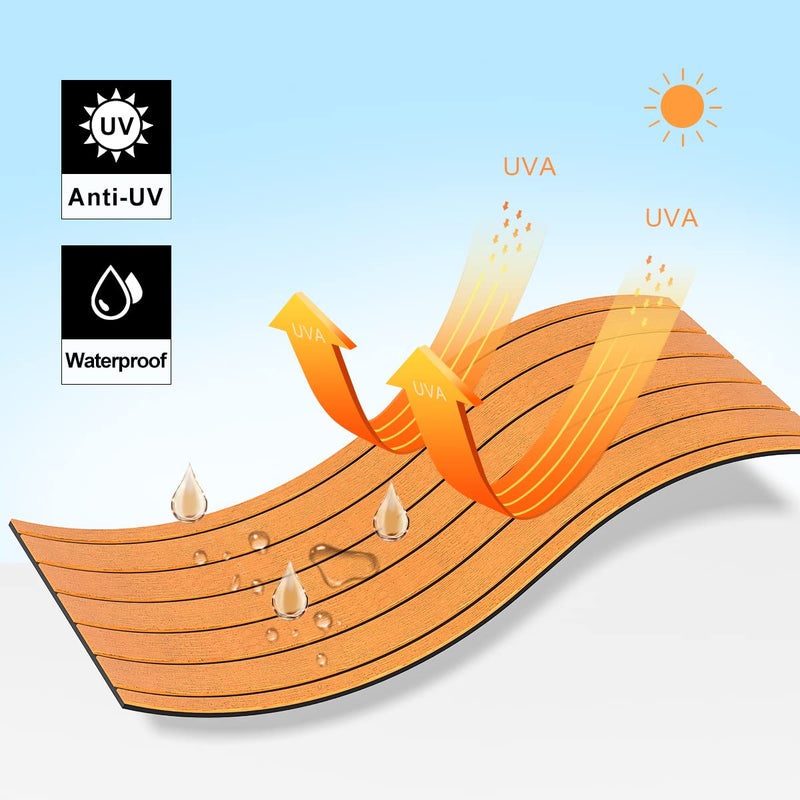 WOOWAVE ورقة تغطية أرضية من رغوة EVA من WOOWAVE لليخوت والقوارب، غير قابلة للانزلاق وذاتية اللصق، حصيرة أرضية للقوارب، حصيرة لحمام السباحة 94.5''x31.5'' - Image 5